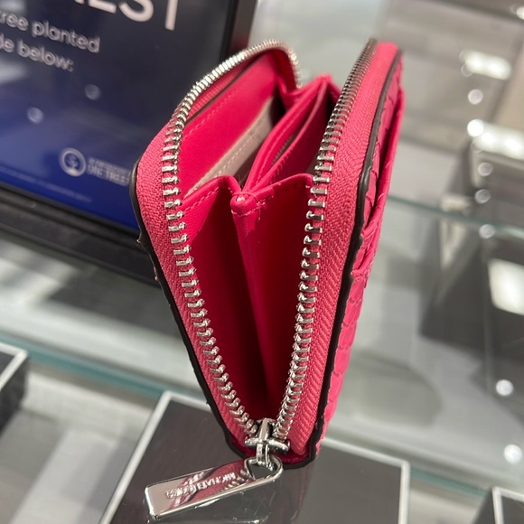 Michael Kors Women Medium Zip Around Card Case Coin Pouch Wallet Electric Pink - Picture 12 of 16